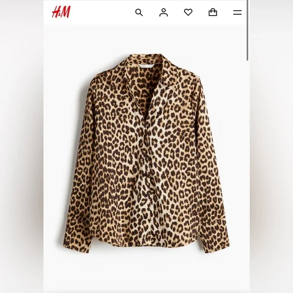 H&M Leopard 🐆 button down silk style blouse - XS - Picture 1 of 4